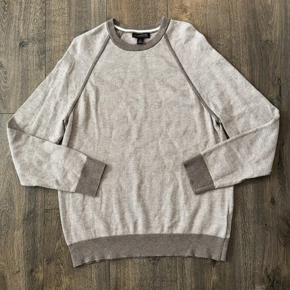 Banana‎ Republic Men's L Regular Fit Bird's Eye Stitch Cotton Cashmere Sweater